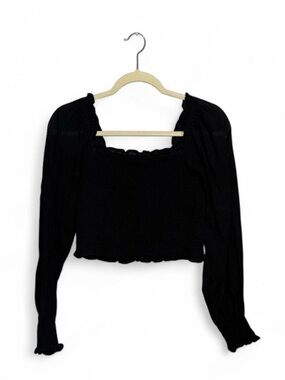Aerie Cropped Black Long Sleeve Off the Shoulder Top Women’s Size Medium